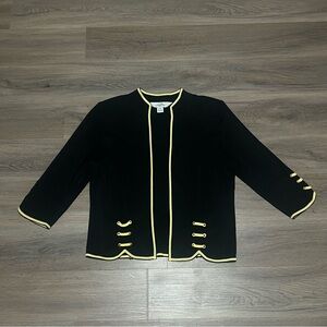 Ming Wang Small Blazer Cardigan Black Yellow Open Front 100% Acrylic Tie Solid